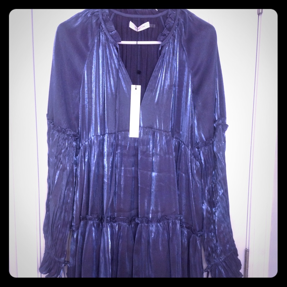 Mustard Seed Shiny Blue Tiered Dress, size lg